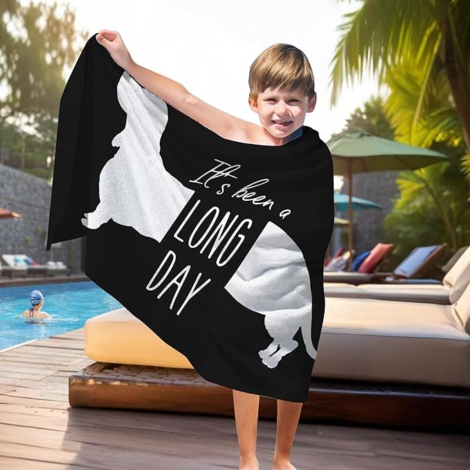 Black Dachshund Dog Beach Towel Gifts for Dog Lovers Owner, Funny It's Been A Long Day Microfiber Quick Dry Travel Sand Free Beach Towels Oversized Decor for Bathroom Swimming Pool 30x60 Inch