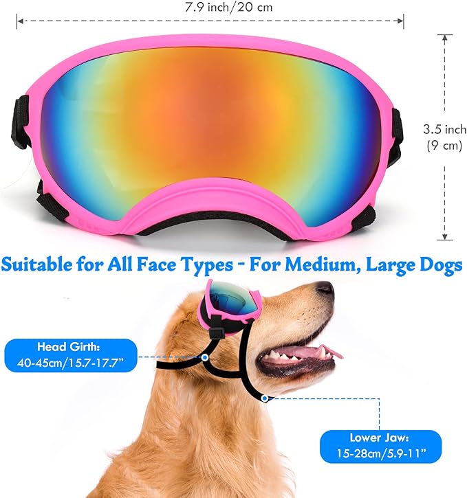 Large Dog Sunglasses Dog Goggles Pet Glasses Pet Eyewear with Adjustable Strap,Glasses for Medium Large Dog Swimming Skating Glasses UV Proof Windproof Dustproof