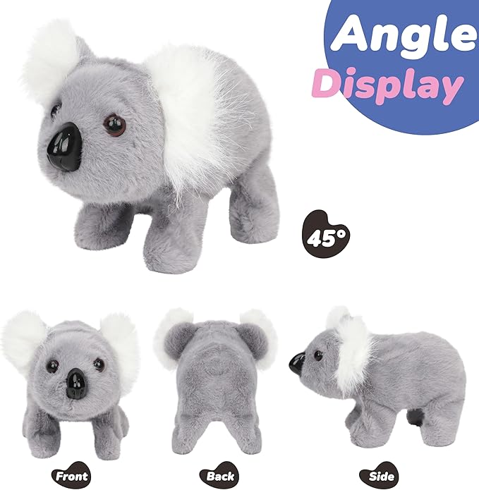 Hopearl Walking Koala Interactive Crawling Wild Animal Electronic Plush Toy Animated Gifts for Toddlers Birthday, Gray, 8''