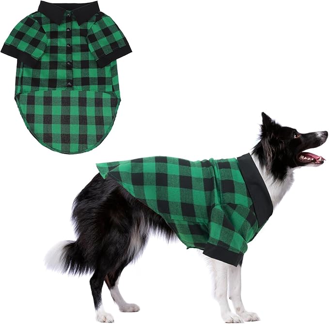 KOOLTAIL Dog Shirt, Christmas Green Plaid Pet Shirts, Black Clash Cute Dog Apparel Clothes Suitable for All Seasons, Comfortable Dogs T-Shirt for Small Medium Large Dogs Cats, Pet Outfit Costume, XL