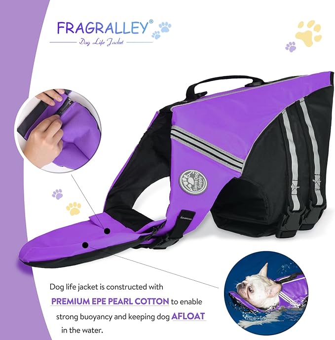 Dog Life Jacket, French Bulldog Life Vest for Swimming Boating, Dog Swim Vest with Chin Float and Rescue Handle, High Flotation Puppy Life Jackets (Chest Girth: 17" to 30", Weight: 17" to 28" LB)