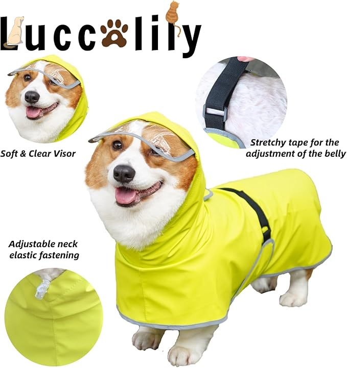 Dog Rain Jacket with Hood for Small Pet, Waterproof Raincoat with Reflective Strip，Adjustable Belly Strap Protection, Lightweight Poncho (X-Small,Light Green)