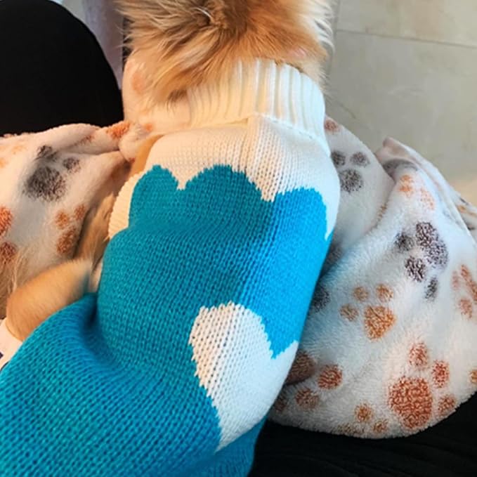 CHBORCHICEN Pet Dog Sweaters Classic Knitwear Turtleneck Winter Warm Puppy Clothing Cute Strawberry and Heart Doggie Sweater (Sky Blue, Large)