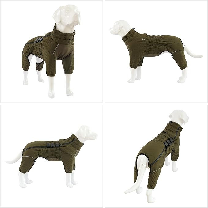 Warm Dog Coat Double Layers Dog Vest, 4 Legs Covered Windproof Waterproof Reflective, Olive S
