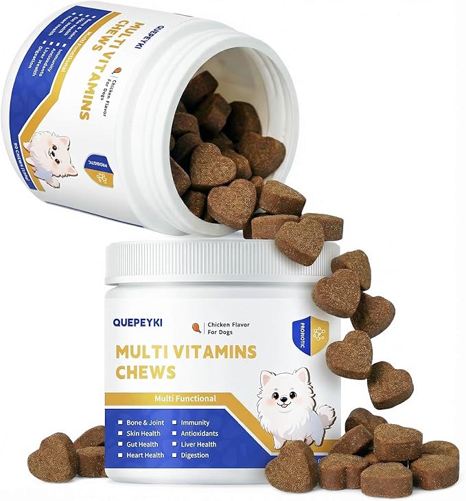 8 in 1 Dog Multivitamins Chewable - Glucosamine for Hip & Joint, Probiotics, Omega 3 for Skin & Coat - Soft Chews Supplement for Puppy & Senior Dogs All Breeds, Chicken Flavor 90 Count