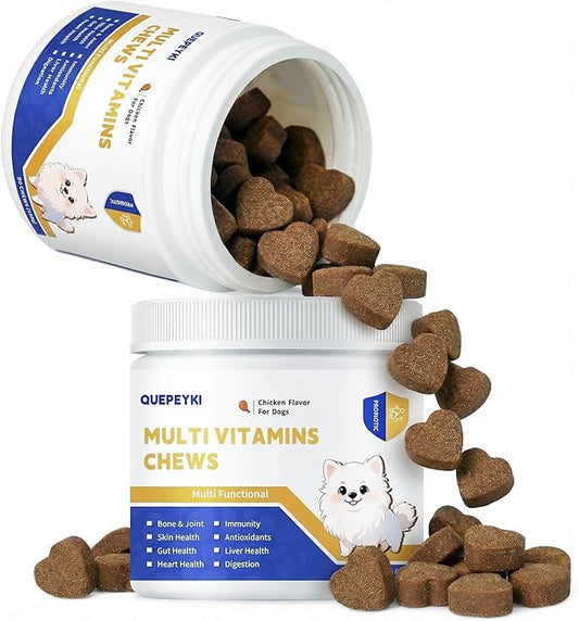 8 in 1 Dog Multivitamins Chewable - Glucosamine for Hip & Joint, Probiotics, Omega 3 for Skin & Coat - Soft Chews Supplement for Puppy & Senior Dogs All Breeds, Chicken Flavor 90 Count