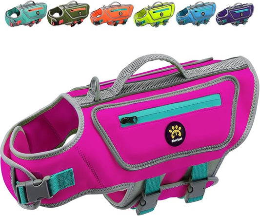 Dog Life Jacket for Small Dogs with High Buoyancy, Lightweight Dog Life Vest for Swimming Adjustable Reflective Dogs Floating Vest, Neoprene Rescue Handle Pet Lifepreserver (Rosepink, XS)