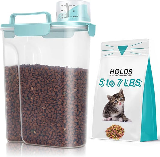 TBMax Dog Food Storage Container 5-7 lbs, Airtight Cat Food Container with Large Spout & Measuring Cup, Pet Food Storage Dispenser for Kibble Storage, Dog Treat Bird Seed Container -Light Blue