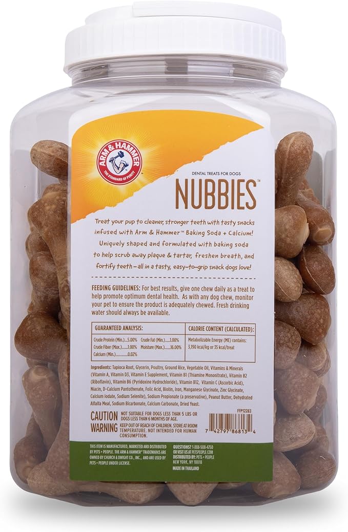Arm & Hammer for Pets Nubbies Dental Treats Value Size - Baking Soda & Calcium Dog Dental Chews, Helps Scrub Plaque & Tartar While Chewing, Peanut Butter Flavor, 139 Count, 52.8 Oz