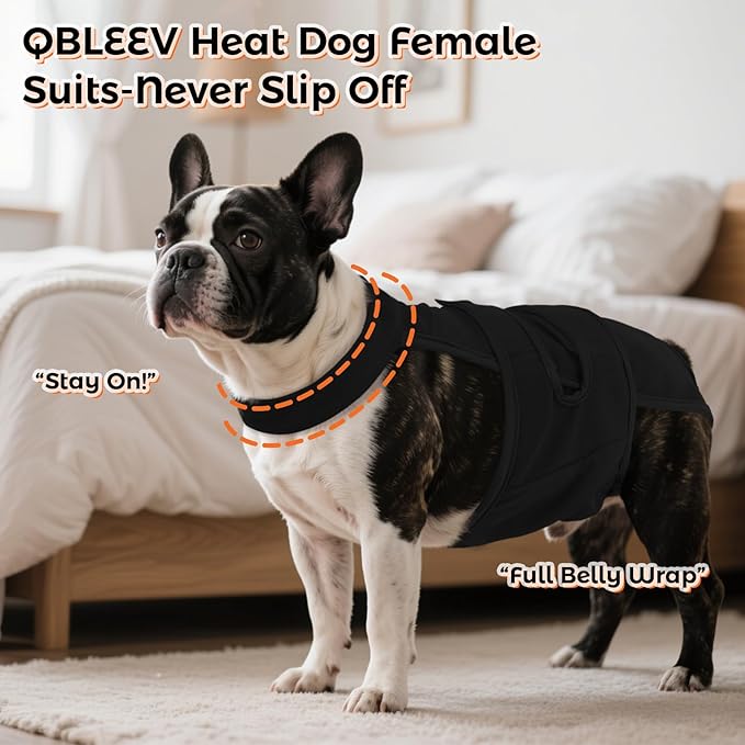 QBLEEV Female Dog Diapers with Adjustable Suspenders – Washable Sanitary Panties for Dogs in Heat or Incontinence, Escape-Proof Reusable Pet Period Underwear Onesie for Small to Large Breeds