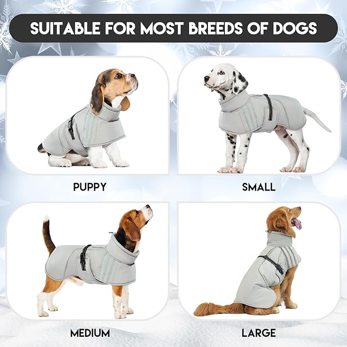 Warm Furry Turtleneck Winter Coat - Reflective Adjustable Dog Jacket, Thicken Fleece Vest, Waterproof Windproof Dog Coats with Buckle - Small to Large Sizes
