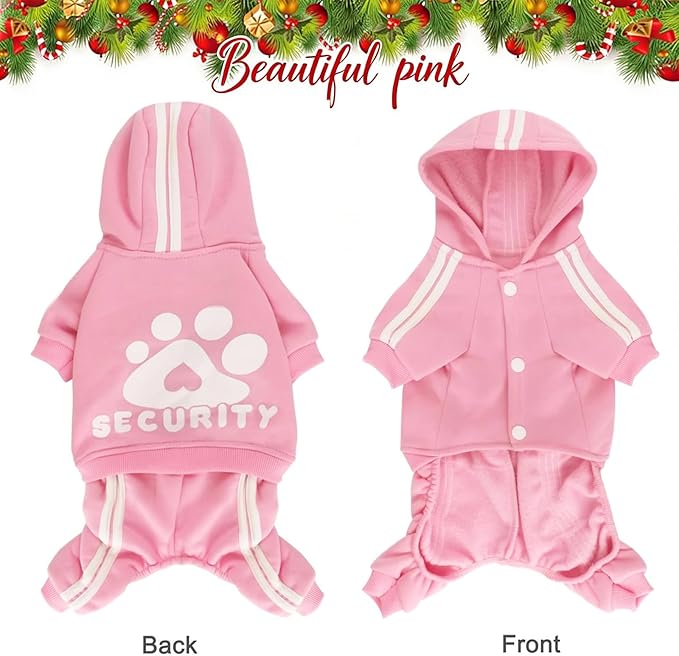 Dog Hoodie Security Clothes 4 Legs Jumpsuit Sweatshirt Hoodies Soft & Warm Dog Outfit Pullover Dog Winter Clothes Sweater for Small Medium Large Dogs Cats (Pink, X-Small)