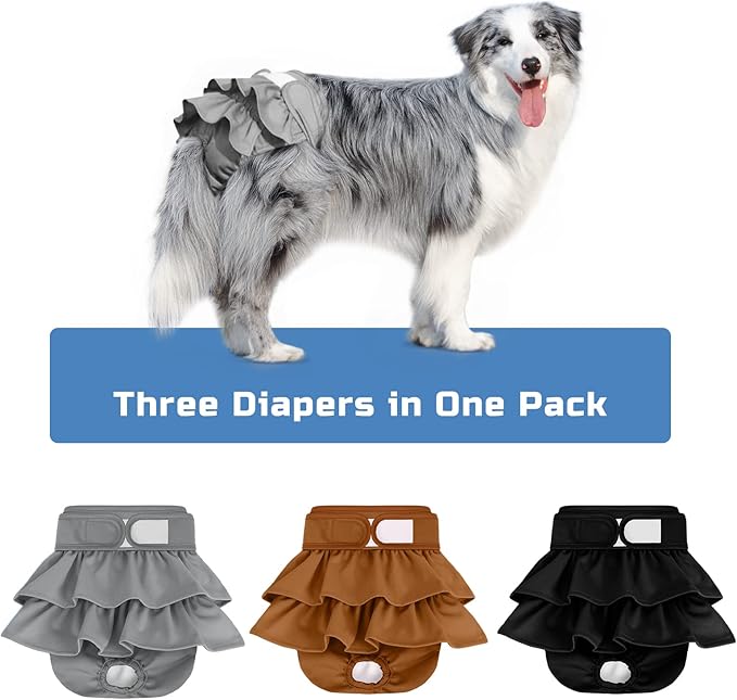 Reusable Dog Diapers Female 3 Pack Washable Highly Absorbent Doggy Diapers Female, Flexible Doggie Diapers, Leak-Proof Durable Puppy Diapers for Dog Period Heat Incontinence Potty Training, M