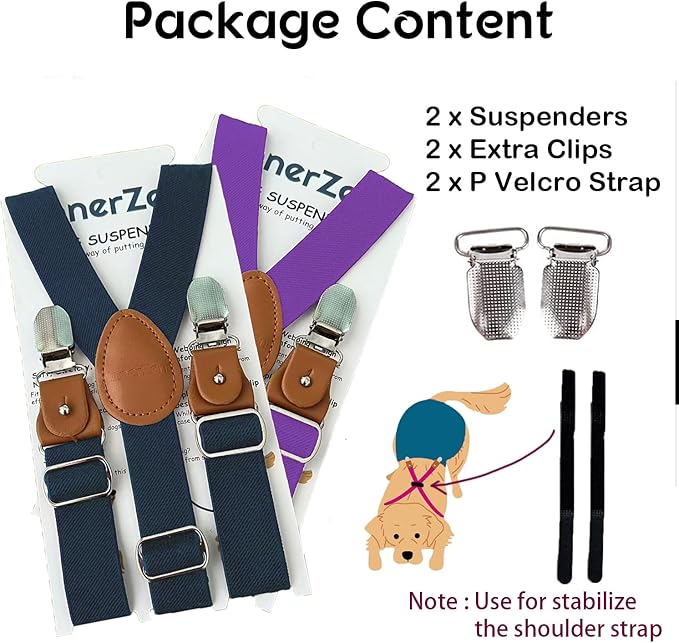 2 Pieces Dog Diaper Suspenders Escape Proof, Adjustable Belly Band for Male Dogs and Diaper Holder for Female Dogs in Heat, Washable & Reusable with 3 Clips(Black&Purple,M/L)