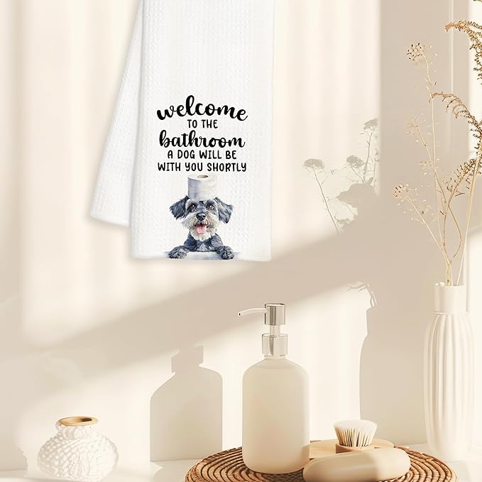 Funny Schnauzer Hand Towels for Bathroom Decor, Schnauzer Gifts for Women Men, Dog Lover Owner Gifts Decorative Hand Towels for Bathroom Restroom Room, 16x24 Inch