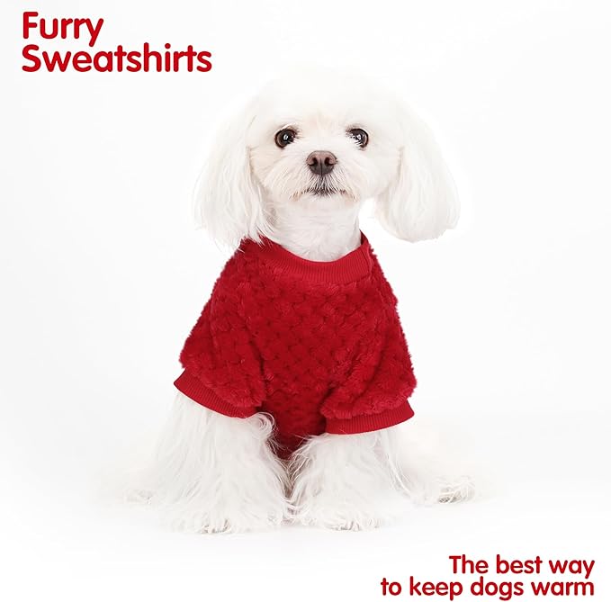 Fuzzy Pineapple Grid Dog Sweater - Ultra Soft & Warm Winter Pet Apparel, Fluffy Textured Knit for Small, Medium Dogs and Cats, Cozy Pullover Dog Coat for Cold Weather.Red M