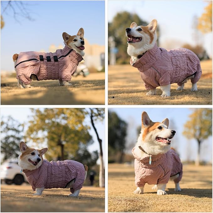 Warm Dog Coat Double Layers Dog Vest, 4 Legs Covered Windproof Waterproof Reflective Warm Dog Vest Outdoor Skating Dog Costume for Small Medium Large Dogs Lotus Pink XS