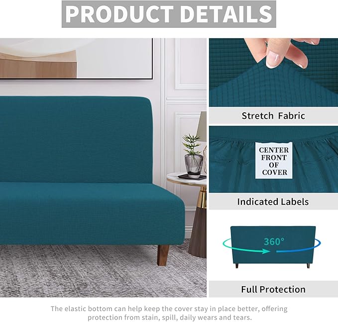 Easy-Going 100% Waterproof Futon Cover, Dual Waterproof Couch Cover for Futon, Stretch Jacquard Sofa Cover, Leakproof Furniture Protector for Kids, Pets, Dog and Cat (Medium, Peacock Blue)