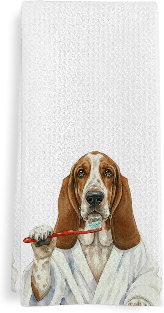 Funny Bassett Basset Hound Dog Bathroom Hand Towel, Bassett Basset Hound Dog Gifts Hand Towel for Bathroom Kitchen Washroom Decor, Funny Dogs Lover Gifts Dish Tea Towels, 16x24 Inch