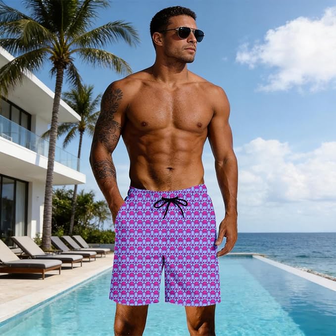 Mens Swim Trunks with Compression Liner Quick Dry Zipper Pocket Bathing