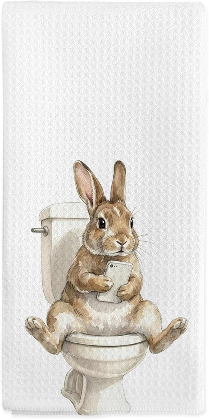 Funny Bunny Rabbit Hand Towels for Bathroom Decor, Easter Rabbit Gifts Dish Tea Towels, Bunny Gifts Hand Towel for Restroom Kitchen Washroom Decor, 16x24 Inch