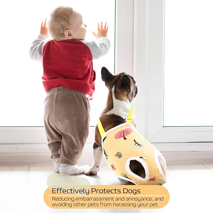 QBLEEV Dog Diapers Female Washable Sanitary Pantie with Adjustable Suspender, Reusable Doggie Diapers for Male Dogs in Heat, Cute Puppy Pet Period Panties Dog Underwear for Corgi French Bulldog S