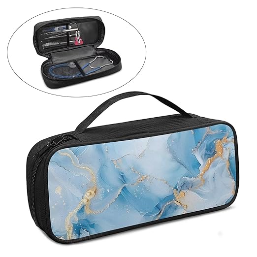 Gomyblomy Blue Marble Stethoscope Bag Travel Carrying Case for Stethoscope and Other Accessories, Large Capacity Stethoscope Case with Extra Mesh Pocket for Nurse Doctors