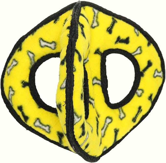 TUFFY- World's Tuffest Soft Dog Toy-Ultimate 3Way Ring -Squeakers -Multiple Layers. Made Durable, Strong & Tough. Interactive Play (Tug, Toss & Fetch). Machine Washable & Floats. (Yellow Bone 2 Pack)