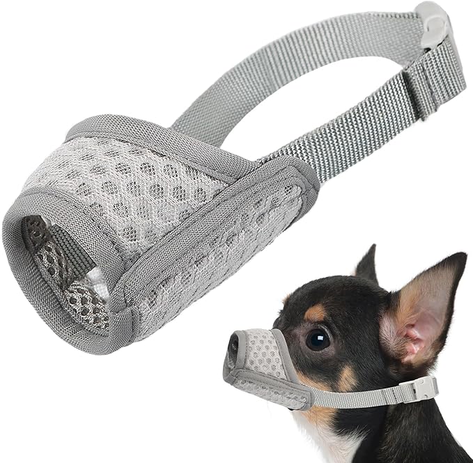 Mayerzon Dog Muzzle, Puppy Soft Mesh Muzzle for Small Medium Large Dogs Chihuahua Poodles Beagle Dachshund Corgis Labrador for Biting Chewing Grooming That Allows Panting Drinking(XXS, Grey)