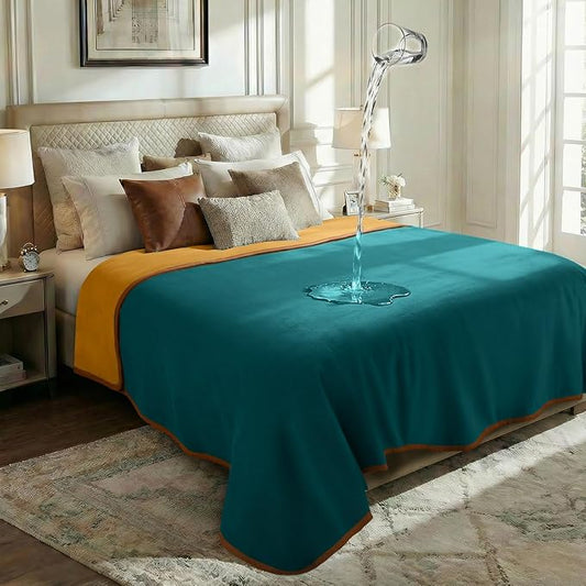 Luciphia 100% Waterproof Blanket for Adults or Large Dogs, Soft Polar Fleece Pet Throw Blankets for Bed Couch Protector Washable, Reversible Leakproof Furniture Protection,Teal Camel,85x57 inch