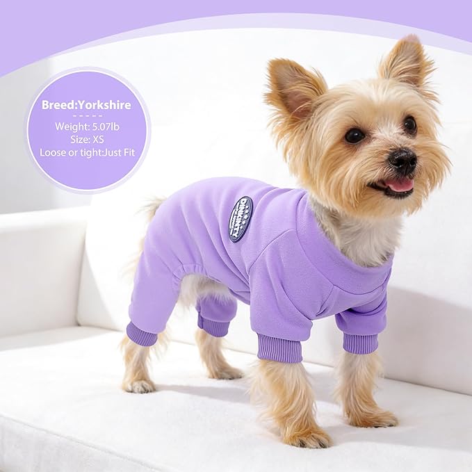 Dog Pajamas Dog Sweater for Small Dogs Girl Boy Winter Warm Soft Puppy Pjs Stretchy Jumpsuit Doggie Pet Clothes Outfits XXS~L (Purple, Small)