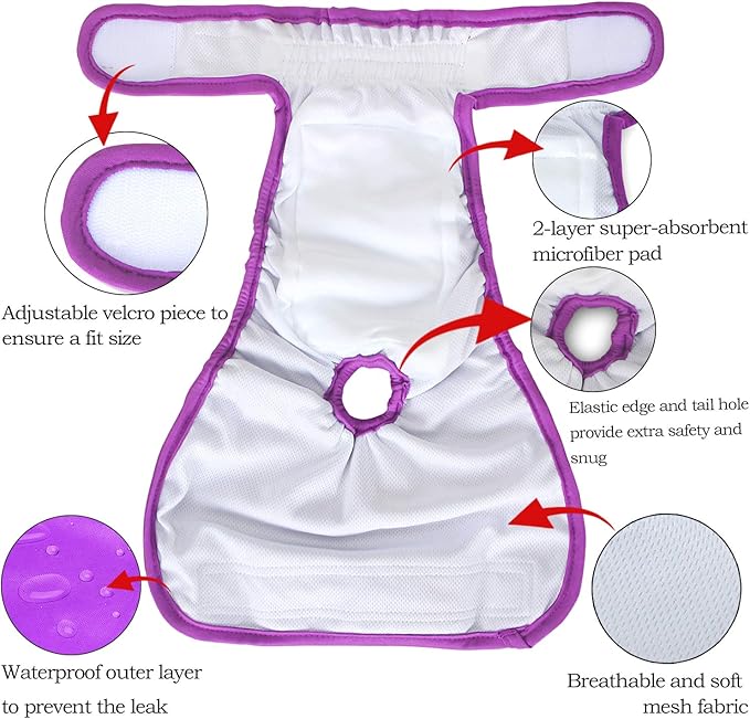 Teamoy 4pcs Washable Female Dog Diapers, Reusable Doggie Diaper Wraps for Female Dogs, Super-Absorbent and Comfortable, L2