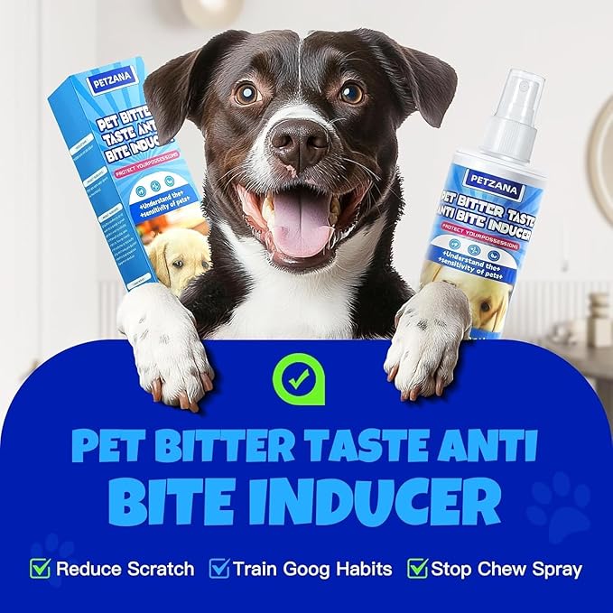 Bitter Apple Spray for Dogs: 100ML Natural Alcohol-Free Bitter Spray for Dogs to Stop Chewing Licking, Deterrent Spray for Puppy Training Protect Furniture, Shoes, Cords Indoor/Outdoor Use (100ML)