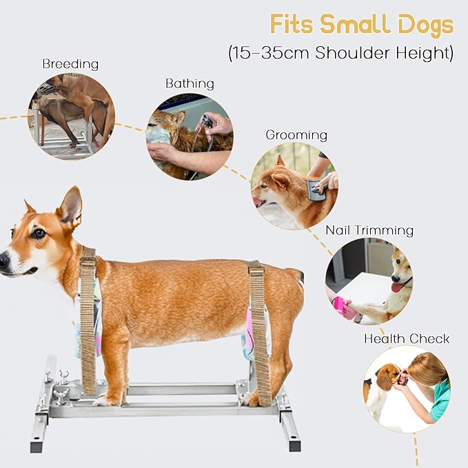 Adjustable Dog Breeding Rack, Pet Fixing Stand Adjustable Height and Length Shoulder Height 5.9-13.8 in Comfortable Design & Easy to Clean for Small Dog Feeding Bathing and Trimming