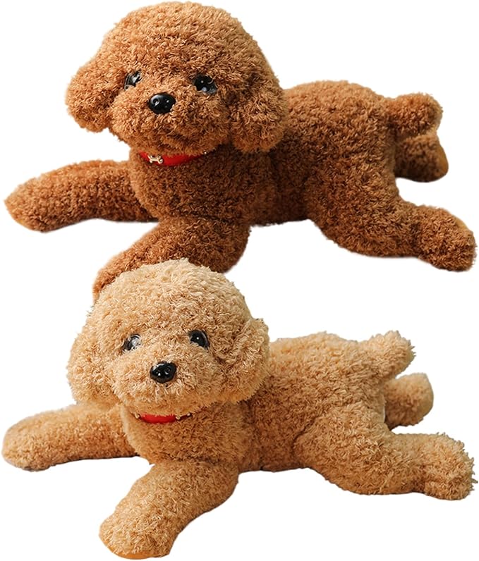 Dog Plush Cute Vivid Teddy Dog Mating Toy 14inch Cotton Filled Plush Toy with Collar Decorative Stuffed for Couch Sofa Bed, Beige | Stuffed