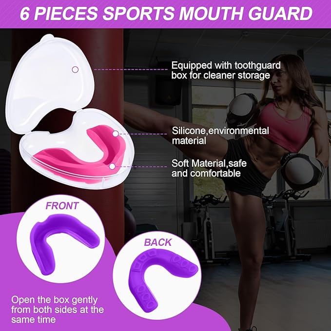 BBTO 6 Pcs Youth Kids Mouth Guard for Sports, Boys Girls Mouth Guard with Case, Mouthguard for Wrestling Boxing Basketball Hockey Football