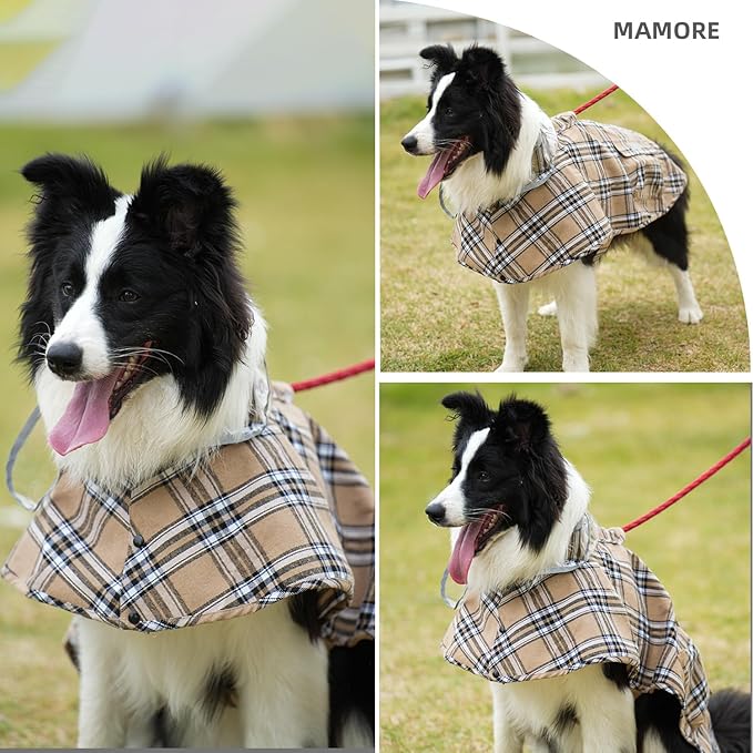 Dog Waterproof Raincoat with Poncho Hoodie, High Reflective Adjustable Yellow Pet Rain Jacket with Leash Hole for Small Medium and Large Dogs (Khaki, Large)