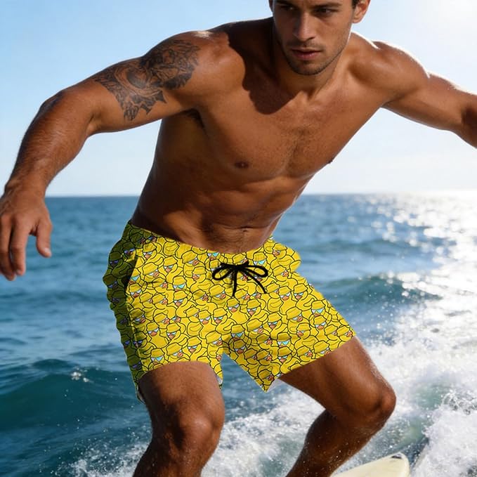 Mens Swim Trunks with Compression Liner Quick Dry Zipper Pocket Bathing