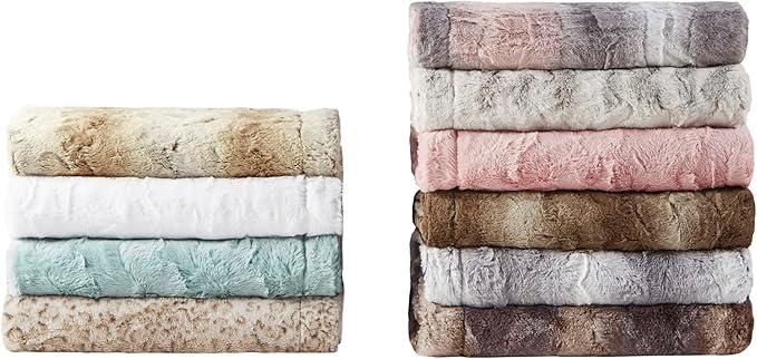 Madison Park Zuri Soft Plush Luxury Oversized Faux Fur Throw Animal Stripes Design, Faux Mink On The Reverse, Modern All Seasons Blanket for Bed, Sofa Couch, Office, White, 60x70