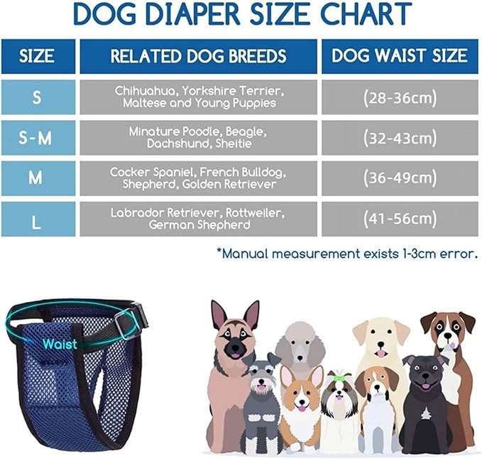 Dog Pants in Heat Reusable Diapers with 3 Replace Diaper, Female Dog Heat Cycle Adjustable Protective Pad for Dogs Blue M
