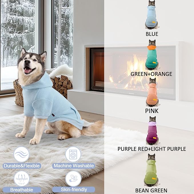 Basic Dog Hoodie Sweatshirts, Pet Clothes Hoodies, Granular Velvet, Sweater with Hat and Leash Hole, Soft Velvet Outfit Coat for Small Medium Large Dogs, Blue (Medium)