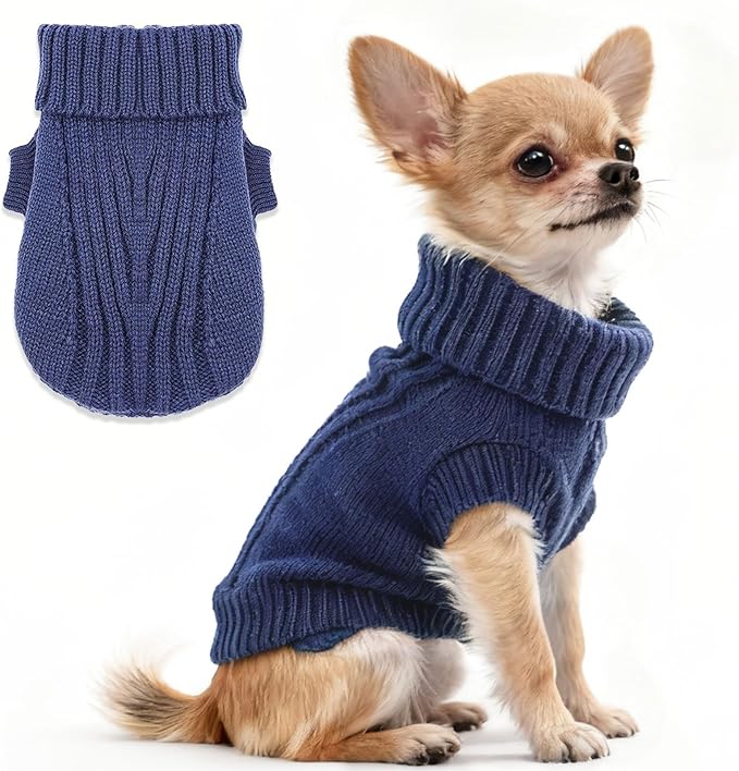 Dog Sweaters for Small Dogs Male Puppy Sweater Fall Winter Dog Knitted Sweaters Warm Puppy Clothes Sweater Pet Knitwear Tiny Dog Clothes (Navy Blue, Small)