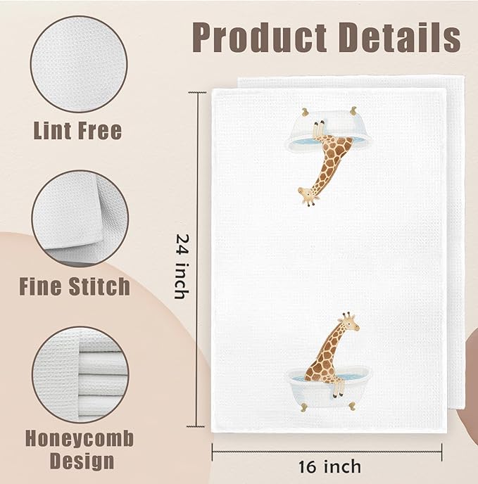 Funny Giraffe Bathroom Hand Towels Set of 2, Kids Bathroom Decor, Giraffe Gifts for Women Kids, Wild Animal Hand Towels for Bath Room Washroom Toilet, 16x24 Inch