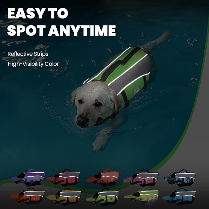 VIVAGLORY Front Float Dog Life Vest, Dog Life Jacket for Swimming & Boating, Swimming Vest with Chin Float & Handle, Ripstop & Buoyancy for Puppy Doggy, XS, Bright Green