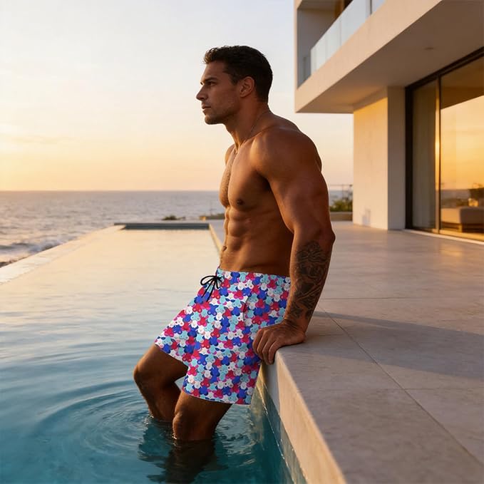 Mens Swim Trunks with Compression Liner Quick Dry Zipper Pocket Bathing