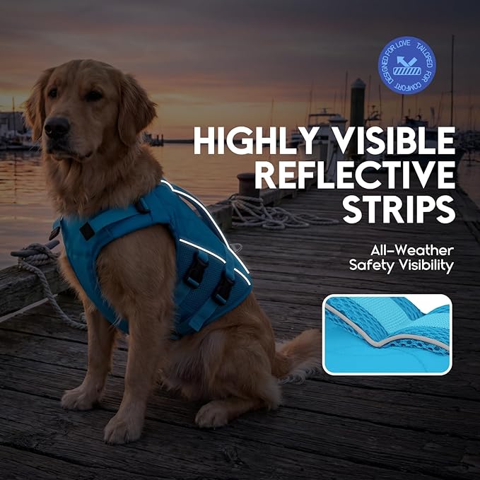 ASENKU Dog Life Jacket, High-Buoyancy Reflective Dog Swimming Vest with Durable Handles for Small/Medium/Large Dogs - Pool, Beach, Boating (Blue, L)