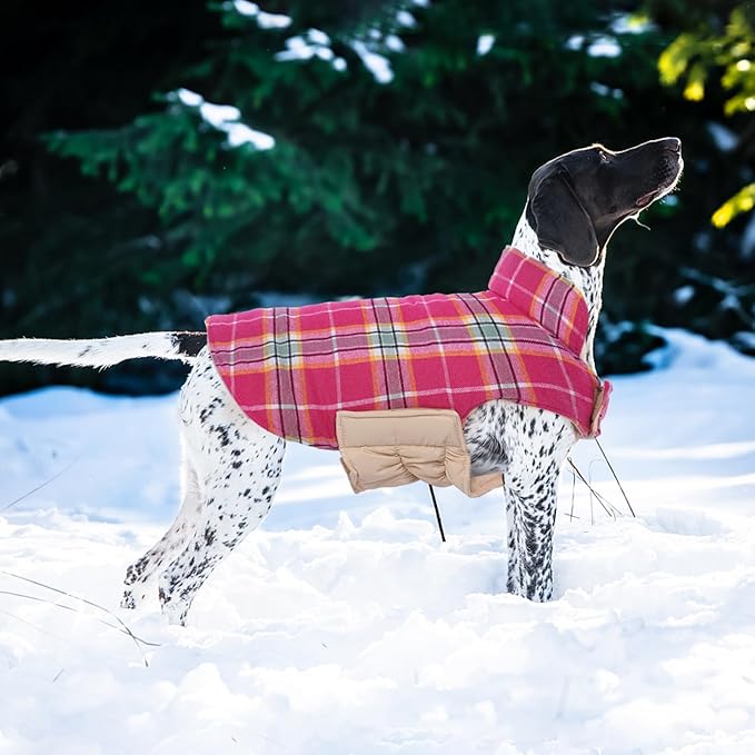 Kuoser Warm Dog Coat, Waterproof Dog Jacket for Extra Large Dogs, Adjustable Durable XL Doggie Winter Coat Reversible Cozy Puppy Cold Weather Apparel from Small to Large Breed, Rose XL