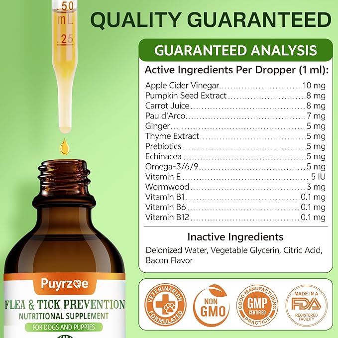 Dog Flea Treatment Drops, Natural Oral Flea and Tick Prevention for Dogs with Pumpkin Seed, Echinacea, Omega-3/6/9- Support Immunity, Healthy Skin & Coat, Digestion & Overall Wellness