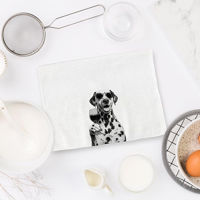 Dalmatian Gifts Wine Dog Kitchen Towels, Gifts for Dalmatian Dog Wine Lovers Decorative Hand Dish Towel for Kitchen Home Bar, Funny Dalmatians Dogs WineLover Home Bar Kitchens Decor(16x24 Inch)