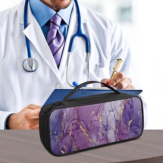 Gomyblomy Stethoscope Bag with Extra Pocket for Nurse Doctors, Purple Marble Print Stethoscope Case Large Capacity Stethoscope Holder for Classic III, Lightweight II S.E Stethoscope